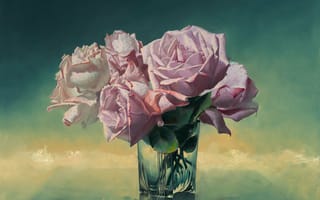 Картинка картина, стекло, стакан, ваза, Алексей Антонов, натюрморт, розы, цветы