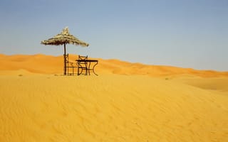 Картинка пейзаж, пустыня, стол, зонт