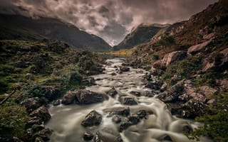 Картинка камни, Gap of Dunloe, Ирландия, Ireland, перевал, речка, горы, ручей