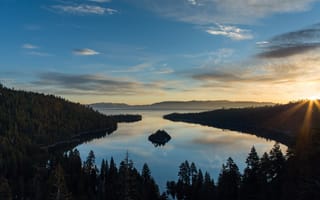 Обои лес, озеро Тахо, восход, горы, Lake Tahoe, утро