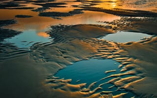Картинка песок, south of Gold Beach, лужи, пляж, Oregon, отражение, вода