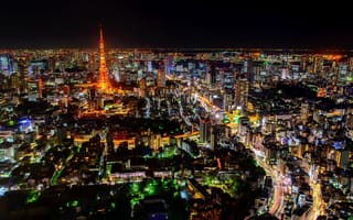 Картинка город, Tokyo, башня, ночь