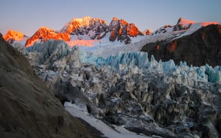 Картинка ледник, вершины, рассвет, снег, зима, горы