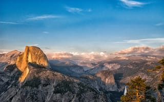 Картинка лес, панорамма, Национальный парк Йосемити, вид, Калифорния, Sierra Nevada mountains, Yosemite National Park, горы, высота, California, долина