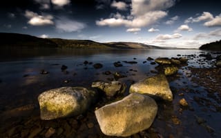 Картинка пейзаж, Loch Ness, озеро, камни