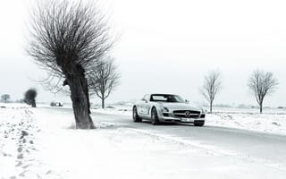 Картинка winter, 6.3, mercedes-benz, amg, sls