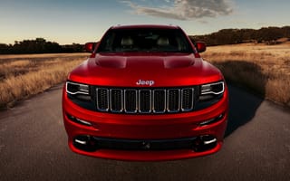 Картинка Jeep, красный, road, небо, Джип, front, перед, grand cherokee, red, дорога, srt