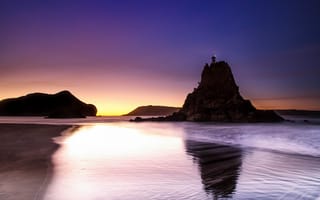 Картинка пляж, Новая Зеландия, Whatipu, маяк, скалы, рассвет, Auckland