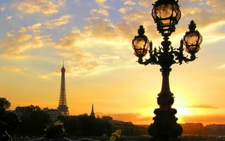 Картинка фонари, France, lights, Sunset, вечер, Paris, Street, Париж