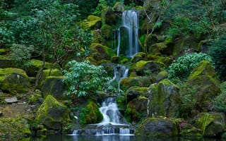 Обои США, камни, Portland, сад, вода, водопад, USA