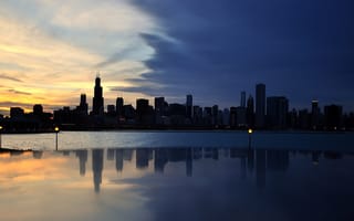 Картинка город, вечер, city, USA, Illinois, Chicago, панорамма