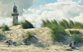 Картинка Германия, небо, облака, Балтийское, курорт, Warnemünde, песок, маяк, пляж, море, сентябрь, Варнемюнде