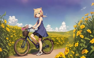 Картинка девушка, ушки, велосипед