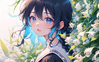 Картинка девушка, глаза, цветы