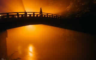 Картинка мост, силуэт, туман
