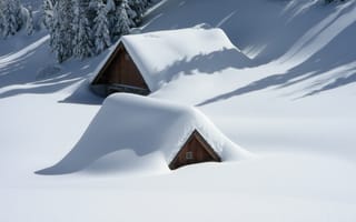 Картинка здания, снег, возвышенность