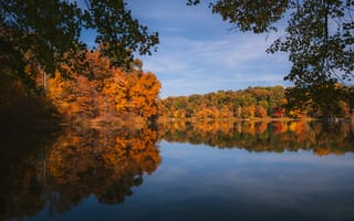 Картинка озеро, пейзаж, осень