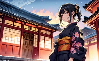 Картинка девушка, кимоно, пагода