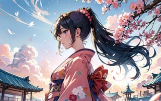 Картинка девушка, профиль, кимоно