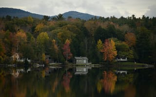 Картинка дом, озеро, деревья
