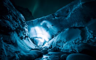 Картинка ледяная пещера, ночь, лед