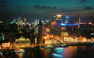 Картинка шанхай, небоскребы, ночной город