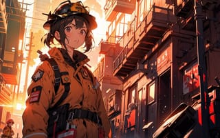 Картинка пожарный, девушка, арт