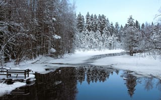 Картинка река, лед, снег