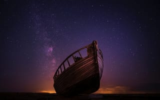 Обои лодка, звездное небо, ночь