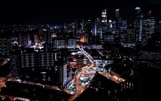 Обои сингапур, небоскребы, ночь