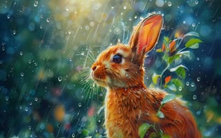 Картинка заяк, кролик, дождь