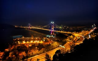 Картинка ночной город, мост, огни города