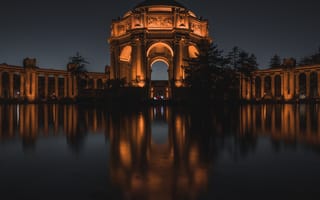 Картинка дворец изящных искусств, арка, ночь