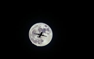 Обои самолет, луна, полет