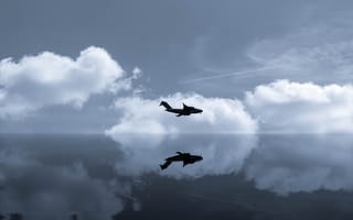 Картинка самолет, небо, отражение