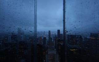 Картинка ночной город, окно, дождь