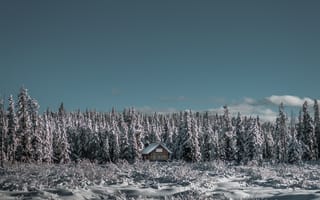 Картинка зима, домик, снег