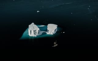 Картинка корабль, айсберг, вид сверху