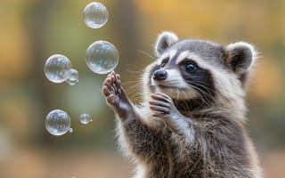 Картинка енот, животное, пузыри