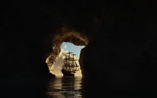 Картинка пещера, корабль, море
