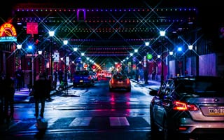 Картинка ночной город, улица, движение