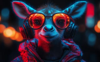 Картинка животное, очки, наушники