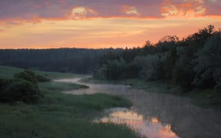 Картинка река, деревья, облака