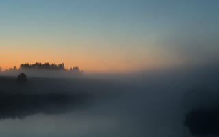 Картинка река, деревья, туман
