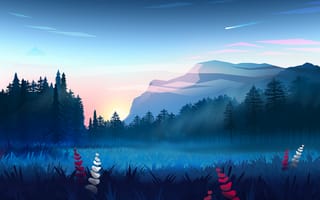 Картинка лужайка, лес, горы