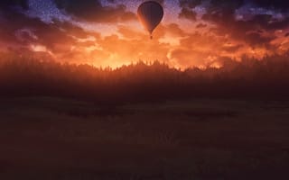Картинка воздушный шар, закат, сумерки