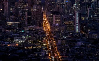 Картинка ночной город, мегаполис, вид сверху