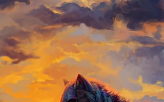 Картинка волк, арт, закат