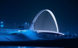 Обои мост, ночной город, архитектура