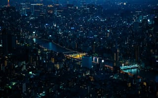 Картинка ночной город, мегаполис, вид сверху